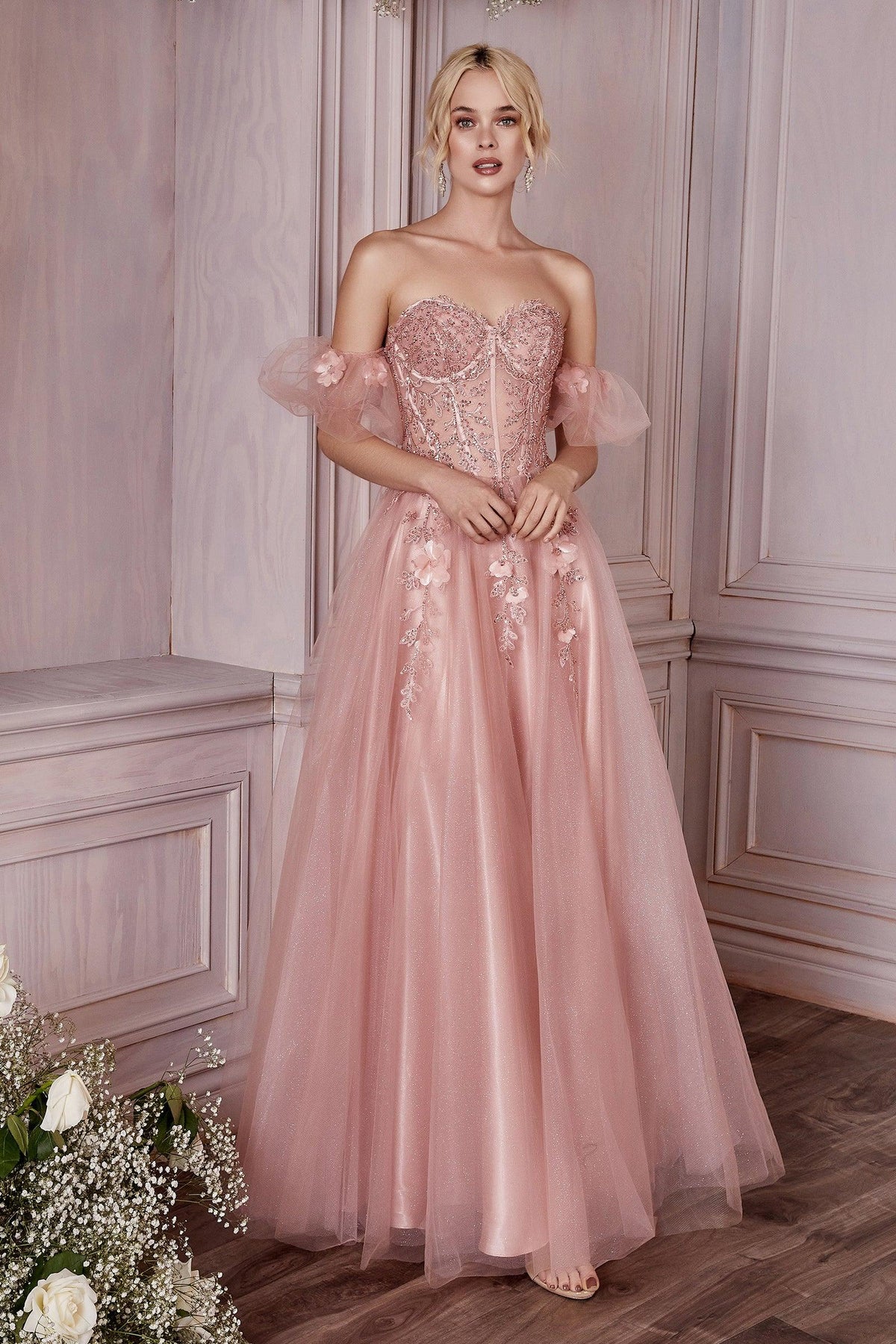 Cinderella Divine CD0191 Strapless Shimmering Long A Line Prom Dress