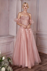 Cinderella Divine CD0191 Strapless Shimmering Long A Line Prom Dress