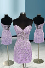 Strapless Short Yellow Lace Prom Dresses, Short Yellow Lace Formal Graduation Dresses