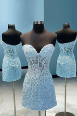 Strapless Short Yellow Lace Prom Dresses, Short Yellow Lace Formal Graduation Dresses