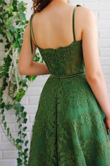 Strapless Spaghetti-Straps Evening Dress With Appliques A-Line Emerald Green