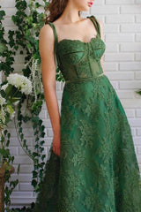 Strapless Spaghetti-Straps Evening Dress With Appliques A-Line Emerald Green