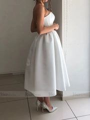 Strapless Tea Length Beach Wedding Dresses Under 200 VW1363