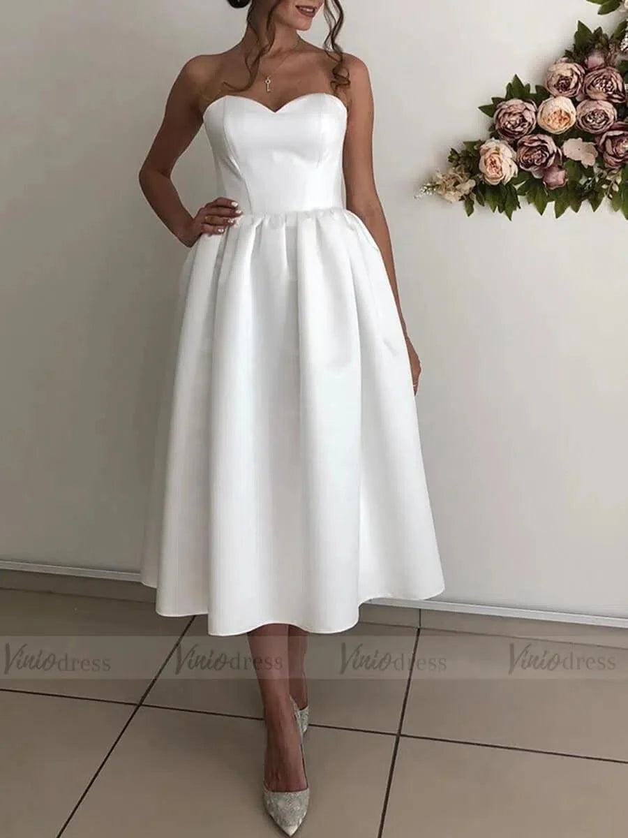 Strapless Tea Length Beach Wedding Dresses Under 200 VW1363