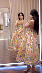 Strapless Tea Length Floral Prom Dresses with Crystals FD1353