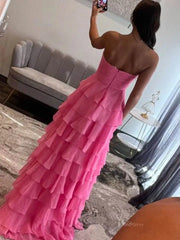 Strapless Tiered Chiffon Prom Dresses with Slit & Sweetheart Neck Pleated Bodice - FD3754