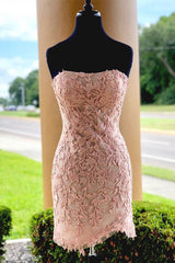 Strapless White Lace Appliques Homecoming Dress