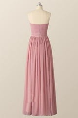 Lieverd blush roze chiffon lange bruidsmeisje jurk