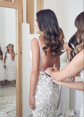 Straps Mermaid Wedding Dresses Lace Appliqued Bridal Gowns