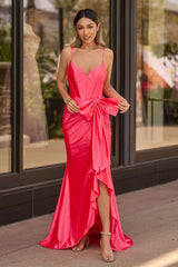 Jianna | Straps V-Neck Satin Mermaid Prom Dress with Bow