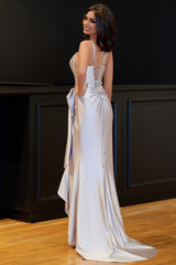 Jianna | Straps V-Neck Satin Mermaid Prom Dress with Bow