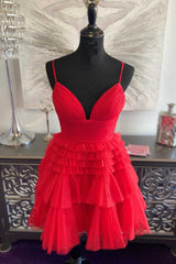 Straps Light Blue V-Neck Ruffle Homecoming Dress