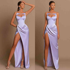 Stunning Lilac Sleeveless Prom Dress Mermaid Split Long Online