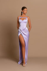 Stunning Lilac Sleeveless Prom Dress Mermaid Split Long Online