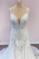 Verbluffende lange A-lijn Tule sweetheart Appliques kanten trouwjurk