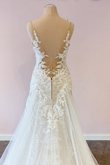 Verbluffende lange A-lijn Tule sweetheart Appliques kanten trouwjurk