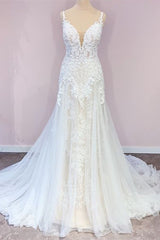 Verbluffende lange A-lijn Tule sweetheart Appliques kanten trouwjurk