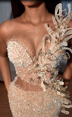 Stunning Long Mermaid Sweetheart Front Slit Prom Dress with Beaded Flowers