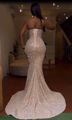 Stunning Long Mermaid Sweetheart Front Slit Prom Dress with Beaded Flowers