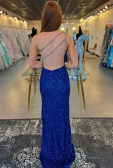 Stunning Sequin Mermaid Prom Dresses 2025 with Slit & One Shoulder – FD5060