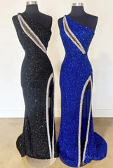 Stunning Sequin Mermaid Prom Dresses 2025 with Slit & One Shoulder – FD5060