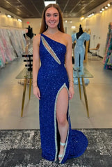 Stunning Sequin Mermaid Prom Dresses 2025 with Slit & One Shoulder – FD5060