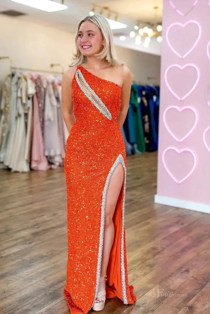 Stunning Sequin Mermaid Prom Dresses 2025 with Slit & One Shoulder – FD5060