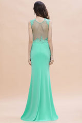 Stylish Crew Neck 3D-Floral Appliques Mermaid Evening Dress Sleeveless