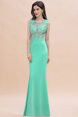 Stylish Crew Neck 3D-Floral Appliques Mermaid Evening Dress Sleeveless