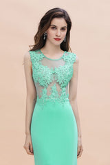 Stylish Crew Neck 3D-Floral Appliques Mermaid Evening Dress Sleeveless