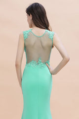 Stylish Crew Neck 3D-Floral Appliques Mermaid Evening Dress Sleeveless