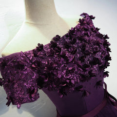 Robe formelle élégante pourpre foncé low, robes de fête mignonnes, robe de retour violette