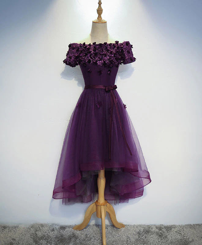 Robe formelle élégante pourpre foncé low, robes de fête mignonnes, robe de retour violette