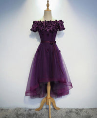 Robe formelle élégante pourpre foncé low, robes de fête mignonnes, robe de retour violette