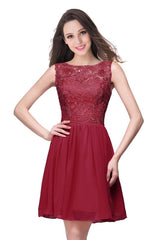 Stylish Scoop Neck Chiffon Short Homecoming Dress Sleeveless Floral Lace Mini Party Dress