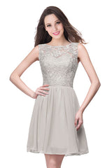 Stylish Scoop Neck Chiffon Short Homecoming Dress Sleeveless Floral Lace Mini Party Dress