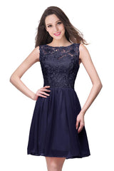 Stylish Scoop Neck Chiffon Short Homecoming Dress Sleeveless Floral Lace Mini Party Dress