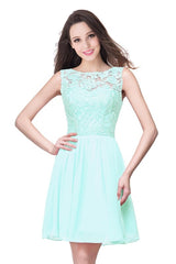 Stylish Scoop Neck Chiffon Short Homecoming Dress Sleeveless Floral Lace Mini Party Dress