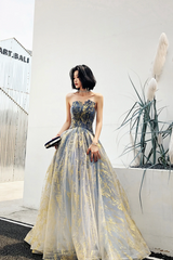Élégants paillettes en tulle, longue robe de bal, robe de fête en soirée en ligne A-Line