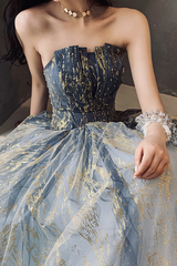 Élégants paillettes en tulle, longue robe de bal, robe de fête en soirée en ligne A-Line