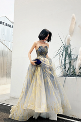 Élégants paillettes en tulle, longue robe de bal, robe de fête en soirée en ligne A-Line