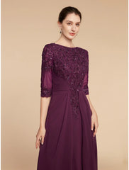 Aimishang  Sheath / Column Mother of the Bride Dress Wedding Guest Elegant Scoop Neck Floor Length Chiffon Lace Half Sleeve with Pleats Sequin