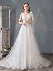 Summer Wedding Dresses 2021 Boho Beach A Line Bridal Dress Lace Applique Tulle Bridal Gown With Train
