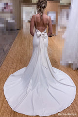 V Neck Long Summer Beach Wedding Dresses UK Meramid with Bowknot