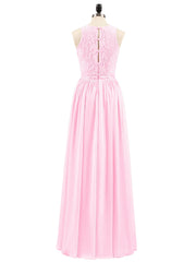 Long Lace Dress with Illusion Sweetheart Neck-Candy Pink