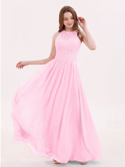 Long Lace Dress with Illusion Sweetheart Neck-Candy Pink