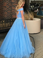 Sweep/Brush Train With Beading Tulle Two Piece Dresses
