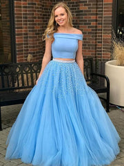 Sweep/Brush Train With Beading Tulle Two Piece Dresses
