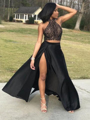 Sweep/Brush Train With Ruffles Elastic Woven Satin Two Piece Dresses