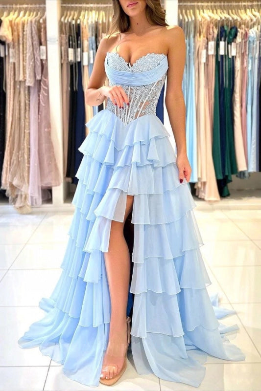 Sweetheart Aline Prom Dress with High Split Appliques Corset Evening Dress